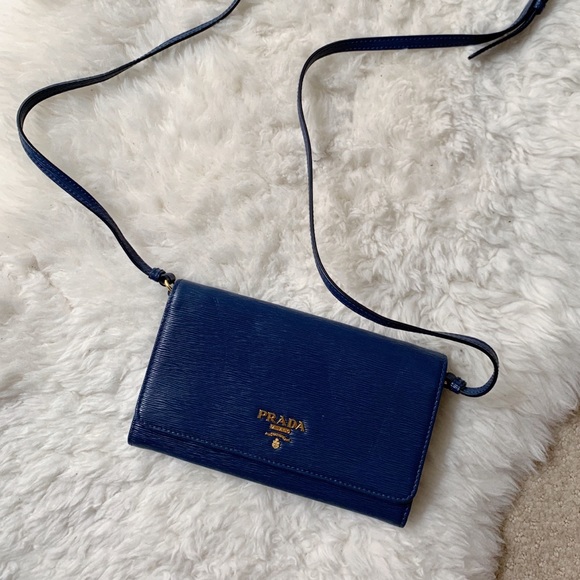 Prada Handbags - Prada Vitello Move Wallet on Strap in Bluette
